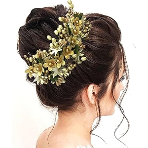 hair flare floral hair vein for women artificial flower hair accessories hair pin for girls - golden 2205