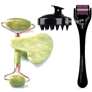 hair massager scalp massager shampoo brushhair regrowth roller with 540 titanium micro needlesface stone jade roller with gua sha sclaphair growth rollerjade roller