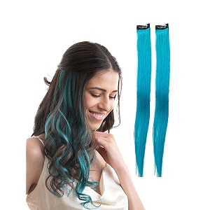 hair originals 100 natural human hair clip in color streaks 12 inches pack of two tropical teal