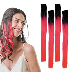 hair originals 100 natural human hair clip in color streaks 12 inches pack of four neon pink
