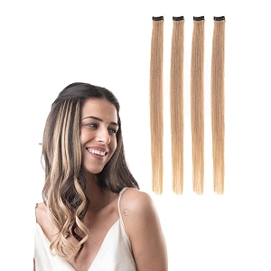 hair originals 100 natural human hair clip in color streaks 24 inches pack of four naughty brown