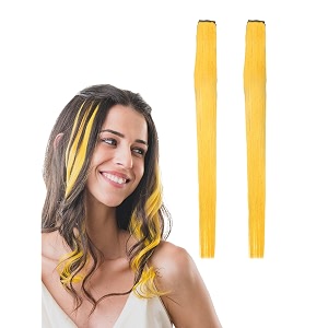 hair originals 100 natural human hair clip in color streaks 12 inches pack of two sunburst yellow