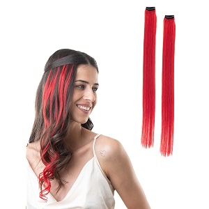 hair originals 100 natural human hair clip in color streaks 10 inches pack of two rosy red