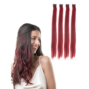 hair originals 100 natural human hair clip in color streaks 20 inches pack of four punchy plum
