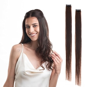 hair originals 100 natural human hair clip in color streaks 10 inches pack of two natural brown