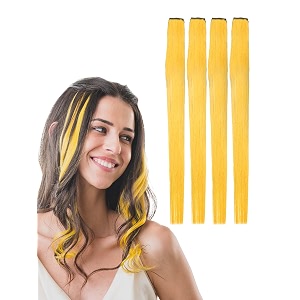 hair originals 100 natural human hair clip in color streaks- 24 inches pack of four sunburst yellow