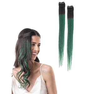 hair originals 100 natural human hair clip in color streaks 10 inches pack of two emerald green