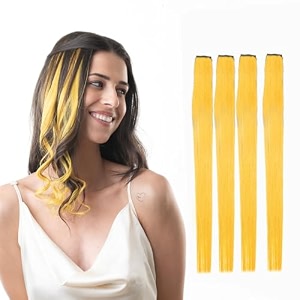 hair originals 100 natural human hair clip in color streaks 12 inches pack of four sunburst yellow
