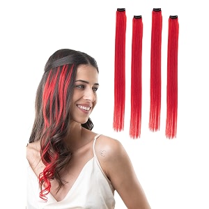 hair originals 100 natural human hair clip in color streaks 16 inches pack of four rosy red