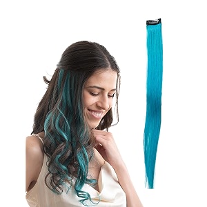 hair originals 100 natural human hair clip in color streaks 16 inches single clip tropical teal