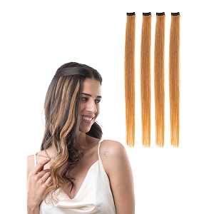 hair originals 100 natural human hair clip in color streaks 24 inches pack of four golden blonde