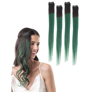 hair originals 100 natural human hair clip in color streaks 12 inches pack of four emerald green