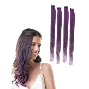 hair originals 100 natural human hair clip in color streaks 20 inches pack of four purple martini