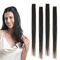 Hair Originals 100% Natural Human Hair Clip In Color Streaks (20 Inches, Pack of four, Natural Black)