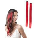 Hair Originals 100% Natural Human Hair Clip In Color Streaks (12 Inches, Pack of two, Rosy Red)