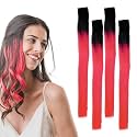 Hair Originals 100% Natural Human Hair Clip In Color Streaks (16 Inches, Pack of four, Neon Pink)