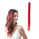 Hair Originals 100% Natural Human Hair Clip In Color Streaks (20 Inches, Single Clip, Rosy Red)