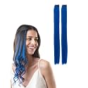 Hair Originals 100% Natural Human Hair Clip In Color Streaks (12 Inches, Pack of two, Ocean Blue)