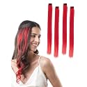 Hair Originals 100% Natural Human Hair Clip In Color Streaks (20 Inches, Pack of four, Rosy Red)