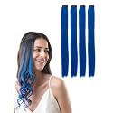 Hair Originals 100% Natural Human Hair Clip In Color Streaks (20 Inches, Pack of four, Ocean Blue)