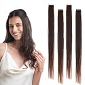 Hair Originals 100% Natural Human Hair Clip In Color Streaks (12 Inches, Pack of four, Natural Brown)