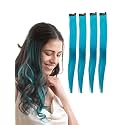 Hair Originals 100% Natural Human Hair Clip In Color Streaks (24 Inches, Pack of four, Tropical Teal)