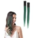 Hair Originals 100% Natural Human Hair Clip In Color Streaks (12 Inches, Pack of two, Emerald Green)