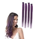 Hair Originals 100% Natural Human Hair Clip In Color Streaks (20 Inches, Pack of four, Purple Martini)