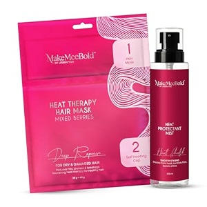 makemeebold hair repair amp heat protection combo  heat therapy hair mask with self-heating cap  heat protectant spray 200ml  deep repair for dry damaged amp frizzy hair  smooth shiny amp strong hair