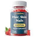 Hair Skin and Nails Biotin Gummies, Supports Hair Growth, Healthy Skin & Stronger Nails, Vegan Hair Vitamins for Women & Men, 30 Day Supply, Raspberry, 60 Count