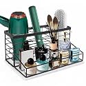 Hair Tool Organizer, Movable Hair Dryer Holder, Hair Styling Tools Storage for Vanity, Bath Counter Organizer, Bathroom Trays for Hair Toiletry, Makeup (12" x 7.7" x 5.8", Marble-Black)