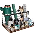 Hair Tool Organizer, Movable Hair Dryer Holder, Hair Styling Tools Storage for Vanity, Bath Counter Organizer, Bathroom Trays for Hair Toiletry, Makeup (12" x 7.7" x 5.8", Wood-Black)