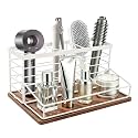 Hair Tool Organizer, Movable Hair Dryer Holder, Hair Styling Tools Storage for Vanity, Bath Counter Organizer, Bathroom Trays for Hair Toiletry, Makeup (12" x 7.7" x 5.8", Wood-White)