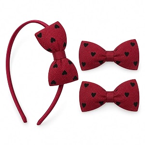 hairband for girls  3 pcs set  red heart bow hairband  2 bow hair clips  bow hair band for baby girls toddlers kids amp teens  red bow headband  suitable for all age groups