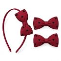 Hairband for Girls – 3 Pcs Set | Red Heart Bow Hairband + 2 Bow Hair Clips | Bow Hair Band for Baby Girls, Toddlers, Kids &amp; Teens | Red Bow Headband | Suitable for All Age Groups