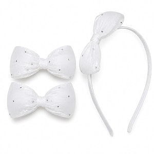 hairband for girls  3 pcs set  white satin bow hairband  2 satin bow hair clips  bow hair band combo for baby girls toddlers kids amp teens  gogopogo