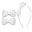 Hairband for Girls – 3 Pcs Set | White Satin Bow Hairband + 2 Satin Bow Hair Clips | Bow Hair Band Combo for Baby Girls, Toddlers, Kids &amp; Teens | GogoPogo