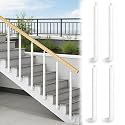 HAIXHX H 85 90 95 100 105cm Side Mount Post for Railing Outdoor Balcony, White Round Metal 270° Adjustable Staircase Balusters with Screws Kit(4 Pack,H 90cm/35.5in)