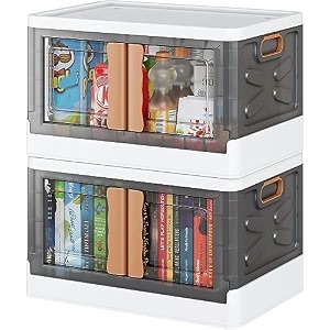 haixin collapsible storage bins clear black wardrobe closet organizer foldable plastic storage container with door crate for book storage 8 foldable stackable rack- white