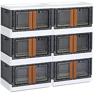 haixin collapsible storage bins clear black wardrobe closet organizer foldable plastic storage container with door crate for book storage 6pc-72l transparent - orange