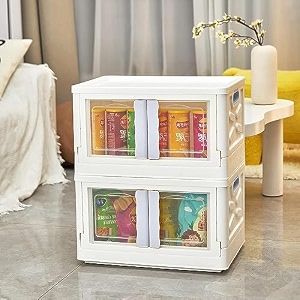 haixin collapsible storage bins clear black wardrobe closet organizer foldable plastic storage container with door crate for book storage 8 foldable stackable rack- white