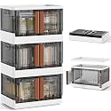 HAIXIN Storage Bins with Lids - Collapsible Storage Bins, Clear Black Wardrobe Closet Organizer, 8.4Gal Stackable Toy Storage, Foldable Plastic Storage Container with Door, Crate for Book Storage - ( 1PCS TRANSPARENT