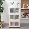 HAIXIN Collapsible Storage Bins, Clear Black Wardrobe Closet Organizer, Foldable Plastic Storage Container with Door, Crate for Book Storage (8, Foldable Stackable rack- white)