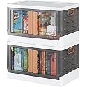 HAIXIN Collapsible Storage Bins, Clear Black Wardrobe Closet Organizer, Foldable Plastic Storage Container with Door, Crate for Book Storage (8, Foldable Stackable rack- white)