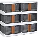HAIXIN Collapsible Storage Bins, Clear Black Wardrobe Closet Organizer, Foldable Plastic Storage Container with Door, Crate for Book Storage (6PC-72L, Transparent - Orange)