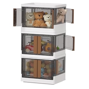 haixin folding storage box with lid stackable can be removed from multiple directions set of 3 storage case small items folding container with door easy assembly space saving closet strong
