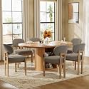 Large Retro Dining Table Set for 6, Modern Oval Kitchen Table Set with 6 Upholstered Chairs, Solid MDF Table with 2-Layer Storage Shelf and Wood Slide Door, Luxury Gray Chenille Chairs