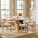 Large Retro Dining Table Set for 6, Modern Oval Kitchen Table Set with 6 Upholstered Chairs, Solid MDF Table with 2-Layer Storage Shelf and Wood Slide Door, Luxury Beige Chenille Chairs