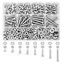 Hakkin 330pcs SAE 1/4-20 UNC Hex Socket Button Head Cap Screw Bolts Flat Washers Nuts Assortment Kit 304 Stainless Steel, 8 Sizes (Length 3/8" to 2"), Machine Screws Set with Storage Case