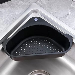 hakku plastic sink basket strainer no drilling triangular multifunctional drain shelf kitchen sink strainer holder multifunctional box organizer for soap dishwashing sponge min 1 quantity black